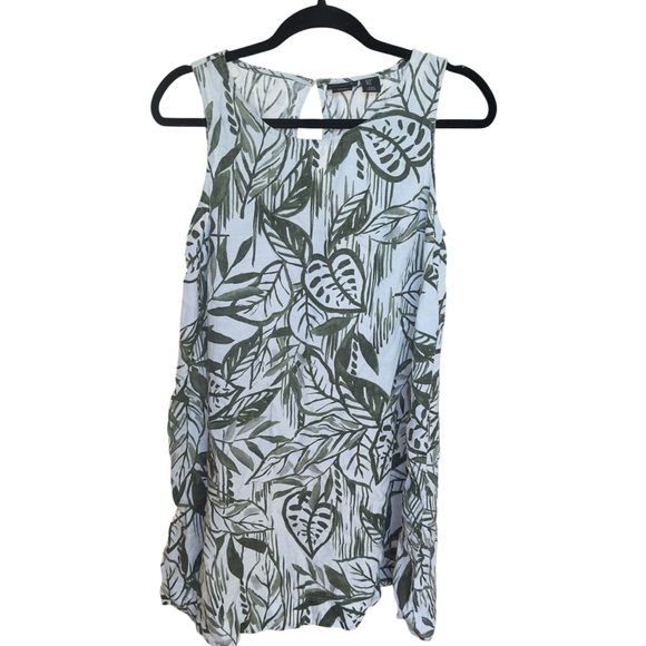 Tahari Linen Sleeveless Shift Dress Tropical Green Leaf Print Summer Resort S - Picture 1 of 6